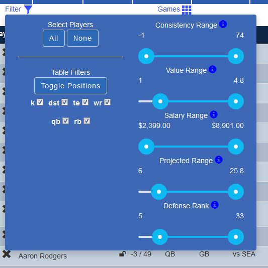 The filter settings I use to get great lineups.